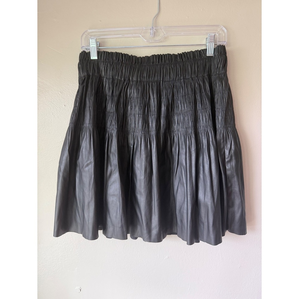 7 For All Mankind Black Faux Leather Smocked Tiered Mini Skirt Womens Medium